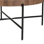 Table basse industrielle ronde noyer brun et noir avec base en métal entrecroisé – Unique