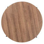 Table basse industrielle ronde noyer brun et noir avec base en métal entrecroisé – Unique