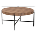 Table basse industrielle ronde noyer brun et noir avec base en métal entrecroisé – Unique