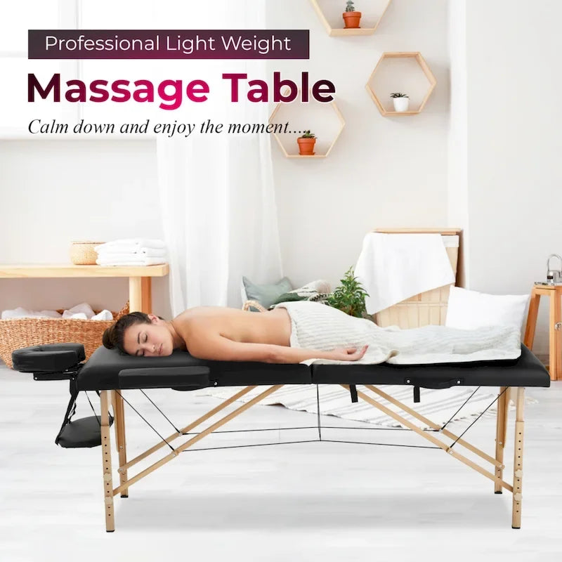 Table de massage pliable portative noire avec hauteur et accoudoirs réglables – Simple