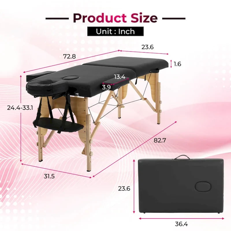 Table de massage pliable portative noire avec hauteur et accoudoirs réglables – Simple