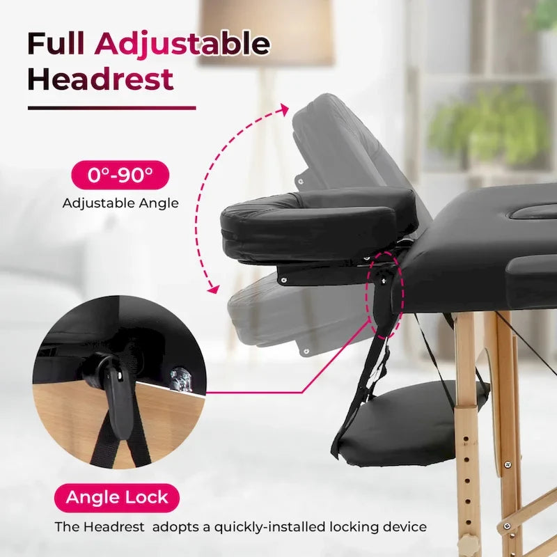 Table de massage pliable portative noire avec hauteur et accoudoirs réglables – Simple