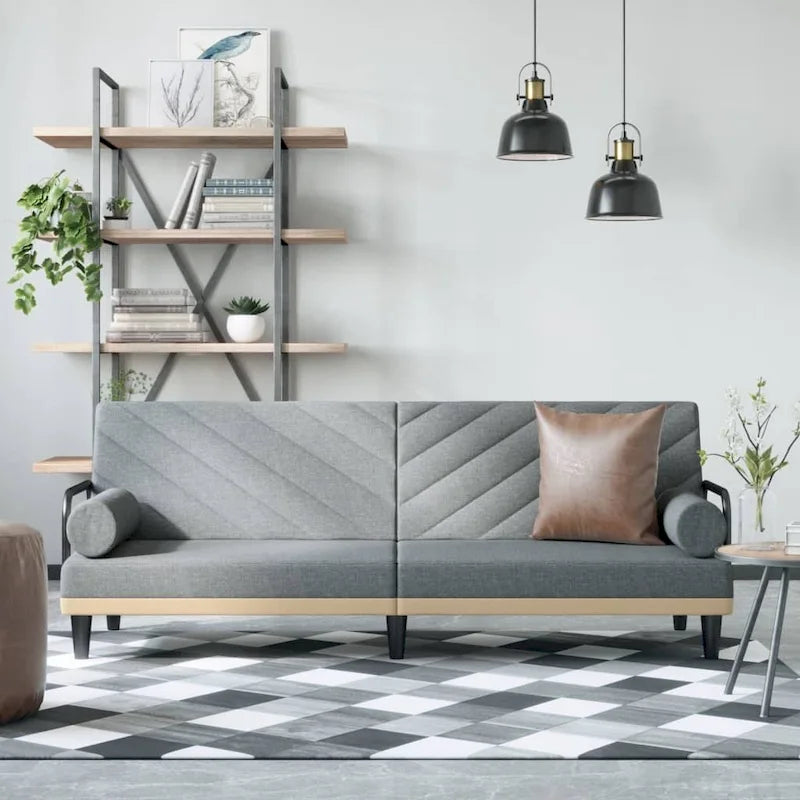Canapé-lit convertible 2 places en tissu gris clair/gris foncé avec dossier réglable