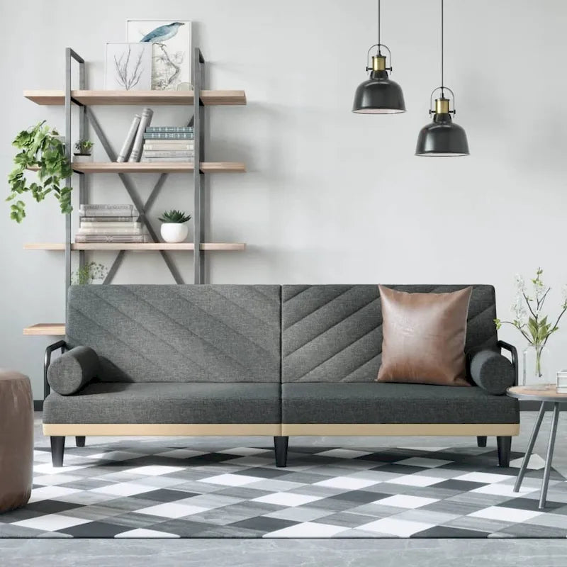 Canapé-lit convertible 2 places en tissu gris clair/gris foncé avec dossier réglable