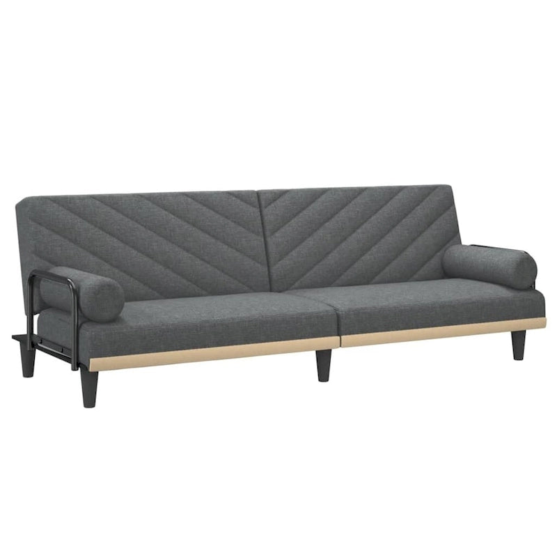 Canapé-lit convertible 2 places en tissu gris clair/gris foncé avec dossier réglable