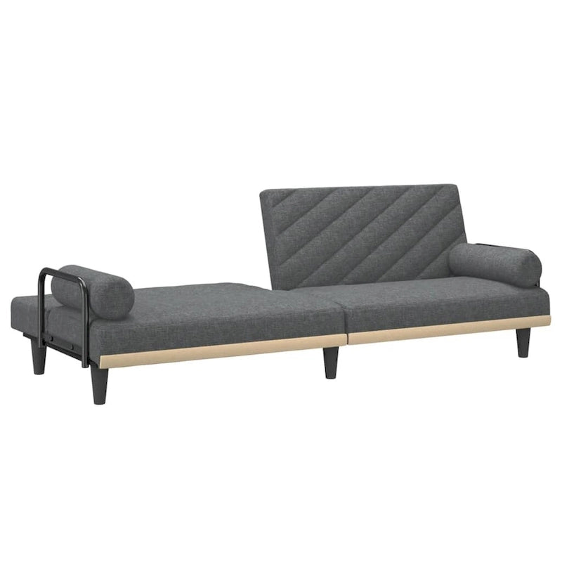 Canapé-lit convertible 2 places en tissu gris clair/gris foncé avec dossier réglable