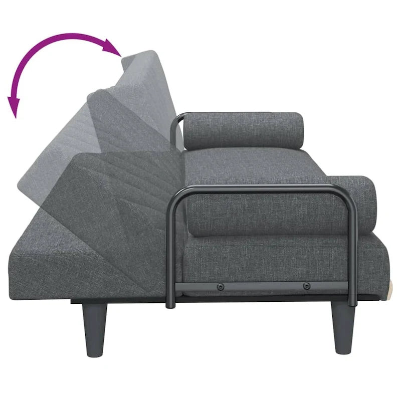 Canapé-lit convertible 2 places en tissu gris clair/gris foncé avec dossier réglable