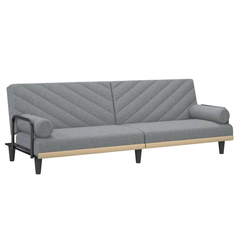 Canapé-lit convertible 2 places en tissu gris clair/gris foncé avec dossier réglable