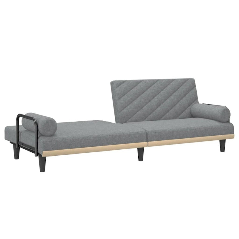 Canapé-lit convertible 2 places en tissu gris clair/gris foncé avec dossier réglable