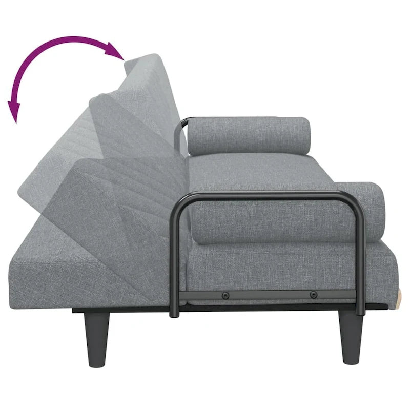 Canapé-lit convertible 2 places en tissu gris clair/gris foncé avec dossier réglable
