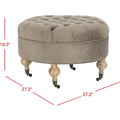 Mushroom / Marine / Taupe / Ottoman rond touffeté en lin granit avec roulettes et cadre en bois massif – Individuel