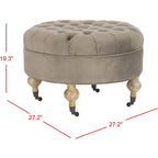 Mushroom / Marine / Taupe / Ottoman rond touffeté en lin granit avec roulettes et cadre en bois massif – Individuel