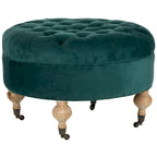 Mushroom / Marine / Taupe / Ottoman rond touffeté en lin granit avec roulettes et cadre en bois massif – Individuel