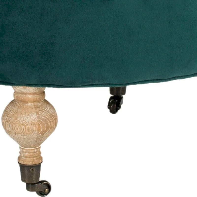Mushroom / Marine / Taupe / Ottoman rond touffeté en lin granit avec roulettes et cadre en bois massif – Individuel