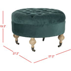 Mushroom / Marine / Taupe / Ottoman rond touffeté en lin granit avec roulettes et cadre en bois massif – Individuel