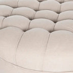 Mushroom / Marine / Taupe / Ottoman rond touffeté en lin granit avec roulettes et cadre en bois massif – Individuel