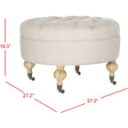 Mushroom / Marine / Taupe / Ottoman rond touffeté en lin granit avec roulettes et cadre en bois massif – Individuel