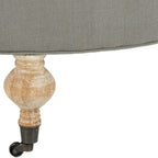 Mushroom / Marine / Taupe / Ottoman rond touffeté en lin granit avec roulettes et cadre en bois massif – Individuel