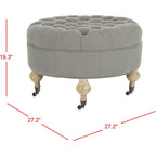 Mushroom / Marine / Taupe / Ottoman rond touffeté en lin granit avec roulettes et cadre en bois massif – Individuel