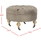 Mushroom / Marine / Taupe / Ottoman rond touffeté en lin granit avec roulettes et cadre en bois massif – Individuel