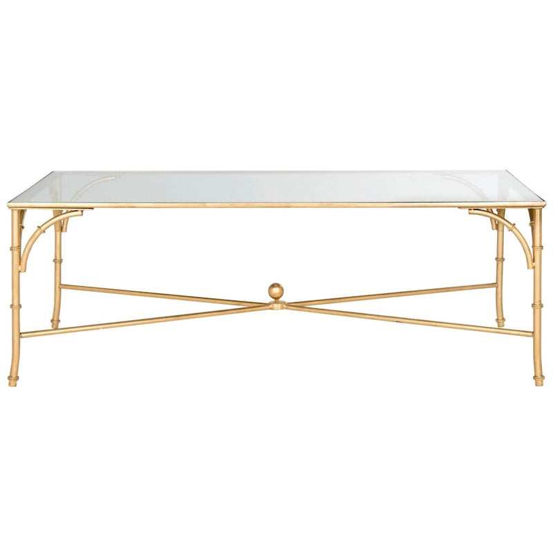 Table basse en bambou doré, en fer forgé – Convient pour 1 coin salon, 50" L x 26" P x 18" H