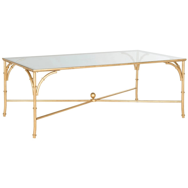 Table basse en bambou doré, en fer forgé – Convient pour 1 coin salon, 50" L x 26" P x 18" H