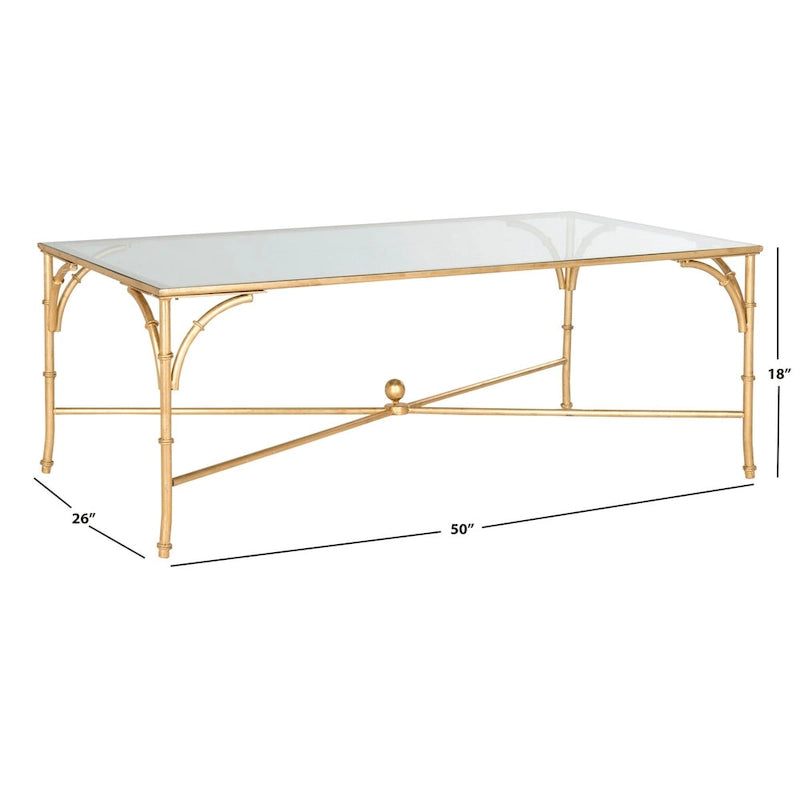 Table basse en bambou doré, en fer forgé – Convient pour 1 coin salon, 50" L x 26" P x 18" H