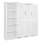 Lit mural escamotable pleine grandeur gris/blanc avec armoire et étagères – Simple