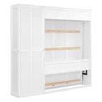 Lit mural escamotable pleine grandeur gris/blanc avec armoire et étagères – Simple