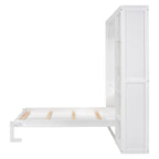 Lit mural escamotable pleine grandeur gris/blanc avec armoire et étagères – Simple