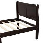 Lit plate-forme traîneau en bois massif avec tête et pied de lit et lattes en bois, coloris expresso/blanc/chêne – 1 ou 2 places