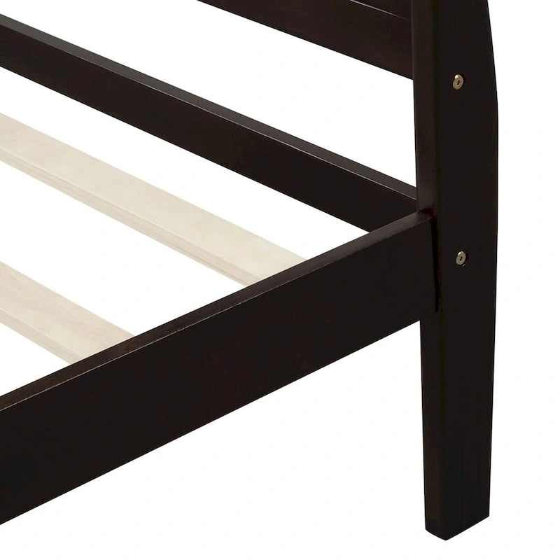 Lit plate-forme traîneau en bois massif avec tête et pied de lit et lattes en bois, coloris expresso/blanc/chêne – 1 ou 2 places
