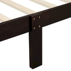 Lit plate-forme traîneau en bois massif avec tête et pied de lit et lattes en bois, coloris expresso/blanc/chêne – 1 ou 2 places