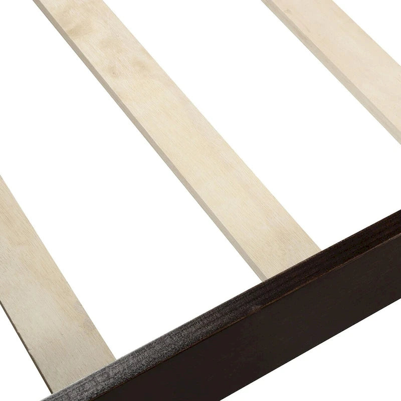 Lit plate-forme traîneau en bois massif avec tête et pied de lit et lattes en bois, coloris expresso/blanc/chêne – 1 ou 2 places