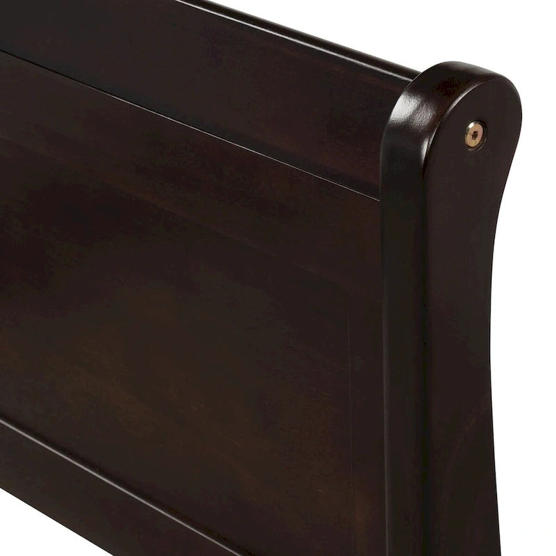 Lit plate-forme traîneau en bois massif avec tête et pied de lit et lattes en bois, coloris expresso/blanc/chêne – 1 ou 2 places