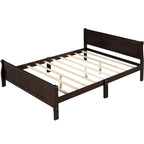 Lit plate-forme traîneau en bois massif avec tête et pied de lit et lattes en bois, coloris expresso/blanc/chêne – 1 ou 2 places