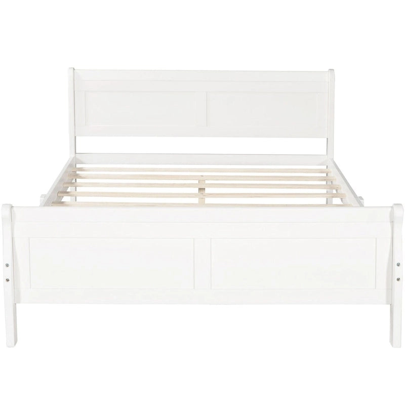 Lit plate-forme traîneau en bois massif avec tête et pied de lit et lattes en bois, coloris expresso/blanc/chêne – 1 ou 2 places