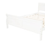 Lit plate-forme traîneau en bois massif avec tête et pied de lit et lattes en bois, coloris expresso/blanc/chêne – 1 ou 2 places