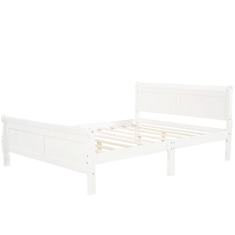 Lit plate-forme traîneau en bois massif avec tête et pied de lit et lattes en bois, coloris expresso/blanc/chêne – 1 ou 2 places