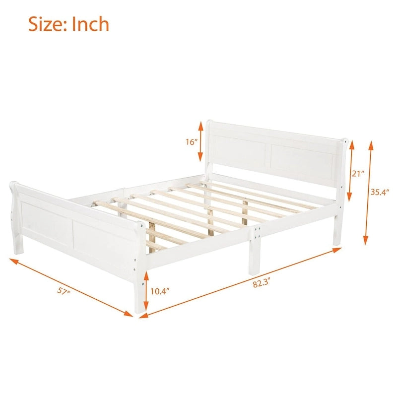 Lit plate-forme traîneau en bois massif avec tête et pied de lit et lattes en bois, coloris expresso/blanc/chêne – 1 ou 2 places