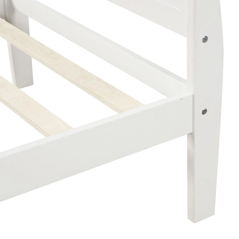 Lit plate-forme traîneau en bois massif avec tête et pied de lit et lattes en bois, coloris expresso/blanc/chêne – 1 ou 2 places