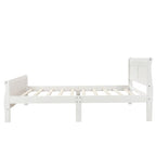 Lit plate-forme traîneau en bois massif avec tête et pied de lit et lattes en bois, coloris expresso/blanc/chêne – 1 ou 2 places