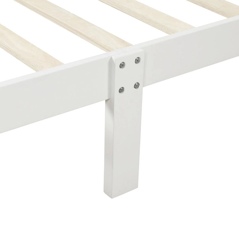 Lit plate-forme traîneau en bois massif avec tête et pied de lit et lattes en bois, coloris expresso/blanc/chêne – 1 ou 2 places