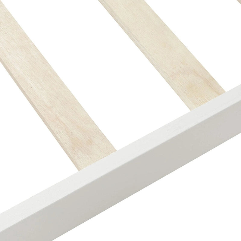 Lit plate-forme traîneau en bois massif avec tête et pied de lit et lattes en bois, coloris expresso/blanc/chêne – 1 ou 2 places