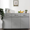 Buffet en MDF gris/blanc avec 3 tiroirs, 3 portes et pieds en tube d'acier – Individuel