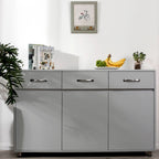 Buffet en MDF gris/blanc avec 3 tiroirs, 3 portes et pieds en tube d'acier – Individuel