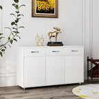 Buffet en MDF gris/blanc avec 3 tiroirs, 3 portes et pieds en tube d'acier – Individuel