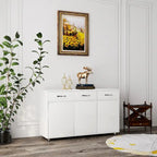 Buffet en MDF gris/blanc avec 3 tiroirs, 3 portes et pieds en tube d'acier – Individuel