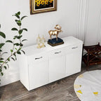 Buffet en MDF gris/blanc avec 3 tiroirs, 3 portes et pieds en tube d'acier – Individuel