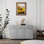 Buffet en MDF gris/blanc avec 3 tiroirs, 3 portes et pieds en tube d'acier – Individuel